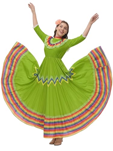 Jelysun Vestido mexicano para mujer, disfraz del Cinco de Mayo, vestido del Día de los Muertos, disfraz tradicional de flores de encaje
