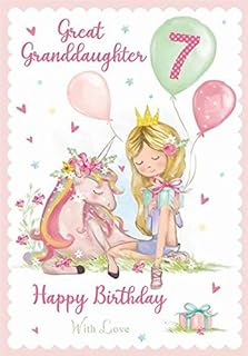 Great-Granddaughter Age 7 - Large 7th Glittered Birthday Card