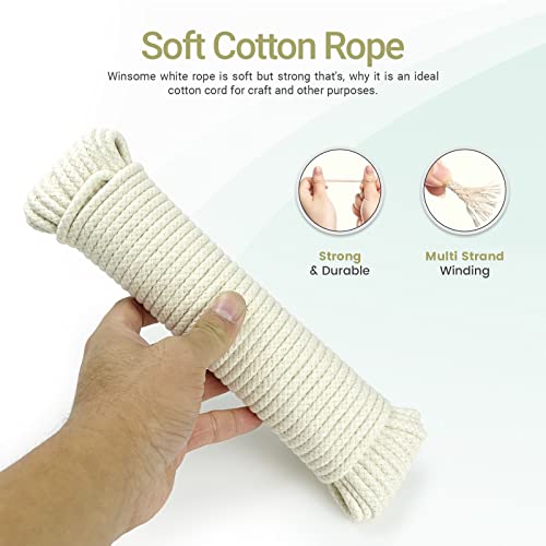 WINSOME All-Purpose Natural Braided Cotton Rope (10M/33ft) 4MM with Synthetic Polypropylene Core Clothesline - Image 4