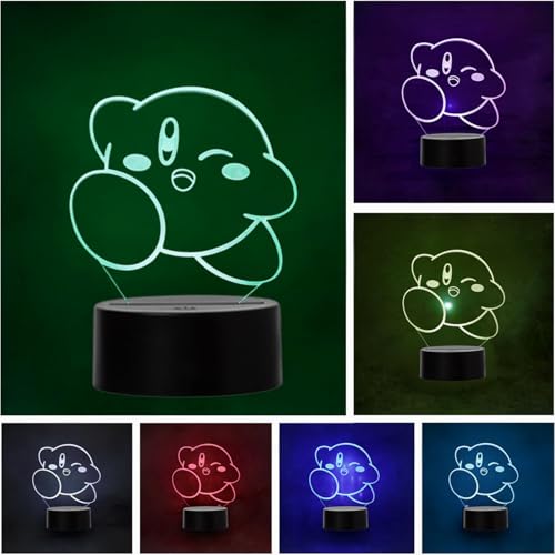 Wolobox | Lampara KIRBY| Decoración Ambientes | Lampara Mesa de Noche |Luz Nocturna de Colores | Iluminación Niños y Adultos |USB | LUZ fija o Carrusel | Cable - Pilas |