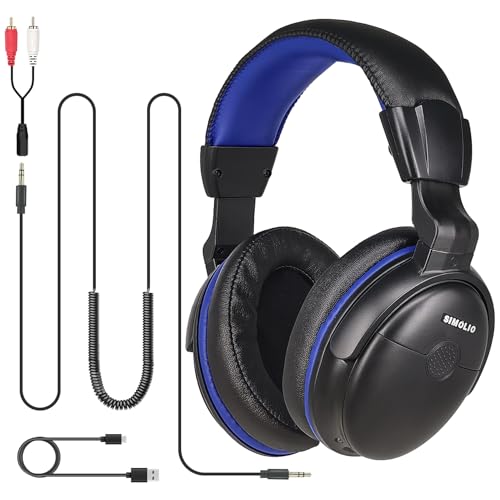 Top 10 Best Headphones for Hearing Impaired 6 SIMOLIO Headphones with Extra Long Cord for TV with Volume Amplified & Clear Dialogue, 18ft/5.5M Long Coil Cord, Over Ear Wired TV Headphones for Seniors w/Volume Control & Clip, 40 Hrs Playtime