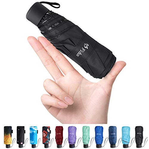 Fidus Upgraded Mini Travel Sun&Rain Windproof Umbrella - Lightweight Folding Compact Portable Parasol Outdoor Umbrellas for Men Women Kids-Black
