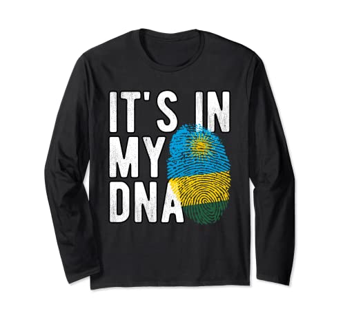 Funny It's in my DNA Ruanda bandera huella dactilar Manga Larga