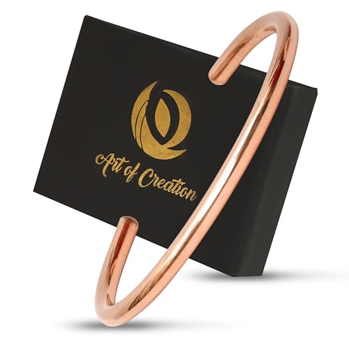 Art Of Creation Pure Copper Bracelet handmade Cuff for Men and Women Plain Solid Bangle Adjustable Kada From India…4