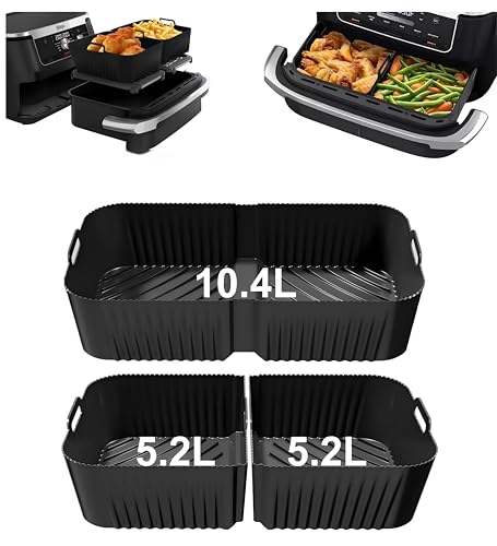 Szyeequoo Silicone Air Fryer Liners Set for Ninja Foodi FlexDrawer AF500UK 3PCS Reusable Air Fryer Liners 1 x 10.4L + 2 x 5.2L Dual Zone & MegaZone Inserts for COSORI TwinFry 10L