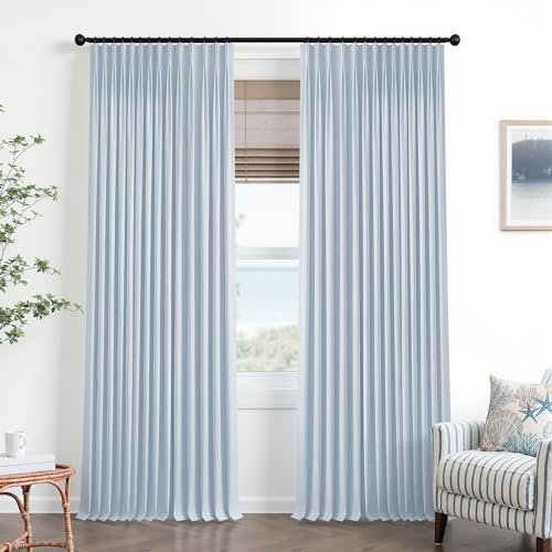 Mrs.Naturall Light Blue Curtains 90 Inches Long for Living Room,Pinch