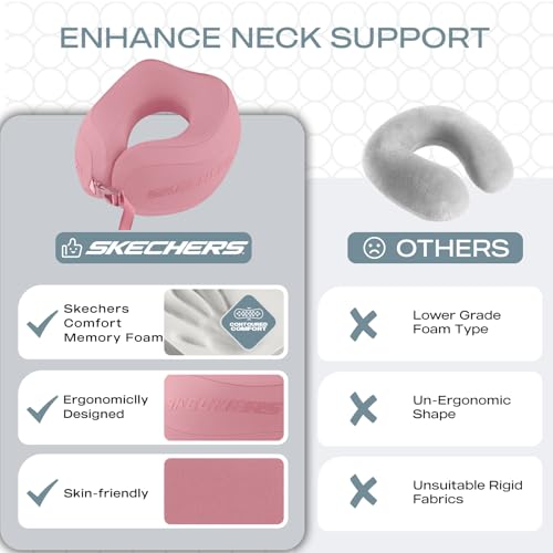 Image of Skechers Neck Pillow for Traveling,Memory Foam Travel Neck Pillow for Airplane Travel Pillow for Flight Headrest Sleep, Portable Plane Accessories,Pink