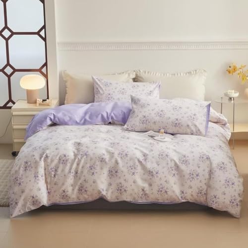 LifeTB Purple Floral Comforter Set Twin XL Fluffy Soft Microfiber Girls Garden Floral Bedding Comforter Botanical Flowers Comforter with 2 Pillowcases Vintage Aesthetic Bedding Twin XL Comforter Set