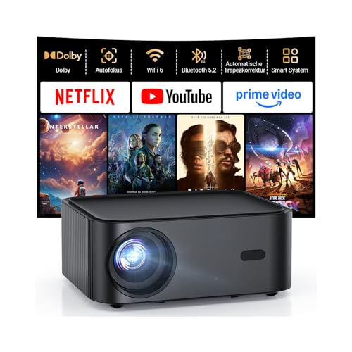 4K Smart Beamer mit integrierter Netflix-App, HAPPRUN Heimkino Projektor mit Autofokus, Dolby Audio & HDR, WiFi 6 & Bluetooth - Projector Für Garten, Streaming & Spiele ohne TV-Stick