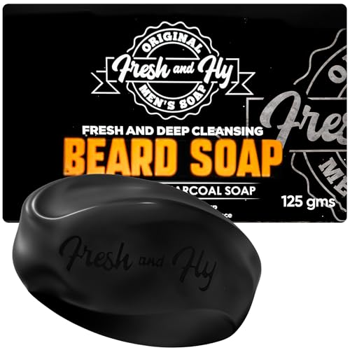 Fresh and Fly Charcoal Beard Soap – Deep Cleansing with Tea Tree, Coconut & Aloe Vera for a Healthy, Soft Beard, 100% Organic, TFM 76% (Citrus)