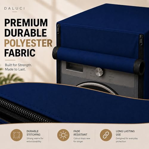 Image of DALUCI Washing Machine Cover Front Load for 6 Kg, 6.5 Kg, 7 Kg & 7.5 Kg Fully Automatic Machines | Waterproof Dustproof Polyester Protective Cover with Zipper (Blue, 59X59X86 CM)