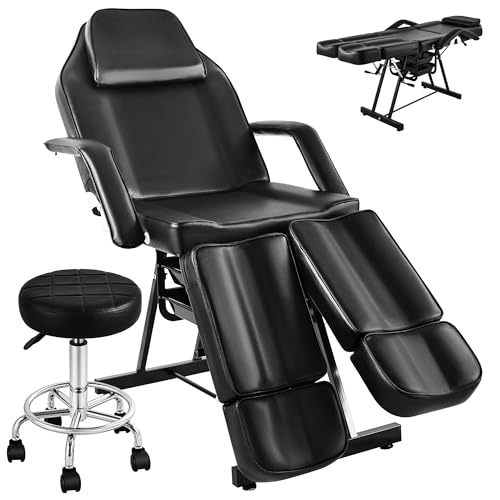 Tythical Tattoo Chair for Client, Facial Bed Esthetician Massage Table with Split Legs Design & Rolling Stool, Professional Beauty Lash Bed for Tattoo Artists Spa Salon Equipment, Black