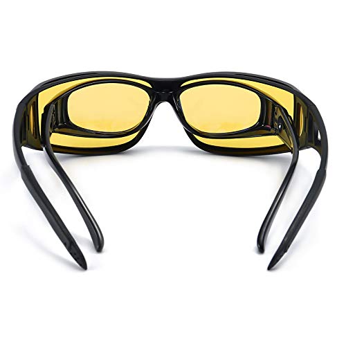 Night Vision Glasses for Men Women Anti Glare Polarized HD Night Driving Glasses Wrap Around Fit Over Prescription Eyewear - Thumbnail 5