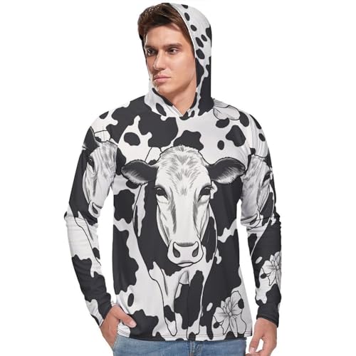 Men's Sun Shirts UPF 50+ Rash Guard Long Sleeve Sun Protection Hoodie Black and White Cow Lightweight Shirt 3XL2