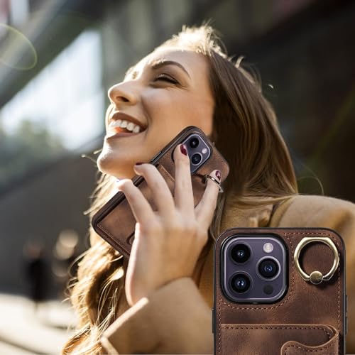 Étui en cuir synthétique premium marron pour iPhone 14 Pro Max 6.7 - 6