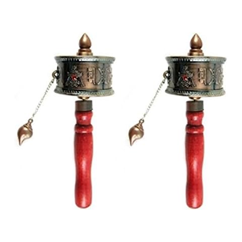 DMtse 2 X Buddhist Functioning Mini Handheld Prayer Wheel with Scroll Cover