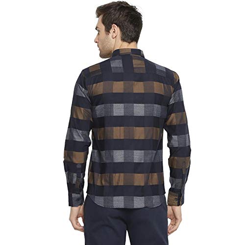 Image of CAHOOT Cotton Men Checkered Multicolour Button Up Collared Shirt for Casual Wear Crafted with Regular Sleeve Comfort Fit High Performance Everyday Large