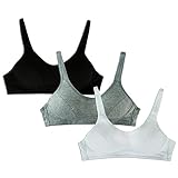 Wofee Puberty Growing Young Girls Soft Touch Cotton Training Bra with Two Hooks Pack of 3 Black+Grey+White Size 38