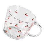 Zynphancer 透明ガラス製オートミールカップ – チェリーボウル兼用ドリンク容器 計量機能付き 朝食用デザートカップ