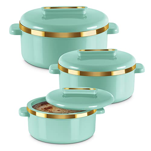 Milton Curve Regular Inner Stainless Steel Casserole Set of 3 (840 ml, 1300 ml, 1880 ml), Light Green | BPA Free | Food Grade | Easy to Carry | Easy to Store | Chapati | Roti | Curd Maker