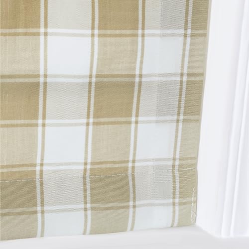 Image of TWOPAGES No Drill Cordless Buffalo Check Roman Shades Roman Blinds for Kitchen Windows, Customized Room Darkening Country Plaid Blinds Farmhouse Shades, Khaki Bordered Plaid, 1 Piece