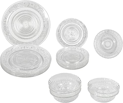 DRULINE 6 tlg. Tellerset 6 Personen Nostalgie Glasteller Speiseteller Essteller Salatteller Glas Vorspeisenteller Pizzateller Pastateller Teller Flachteller Dinner Plate Servierteller Servierplatte