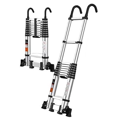 Telesladder Telesladders Multi-Purpose Extendable Ladder Telesladder Extra Tall Telescoping Ladder 7.5Ft/11.5Ft/15.5Ft/18Ft/20Ft/23Ft, Aluminum Extension Folding Ladder with Hook &