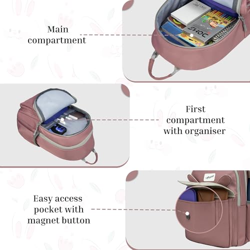 Image of F Gear Bunny Berry Sorbet 22L School Backpack|Premium & Soft Touch|Unisex Kids School Bag with Two Spacious Compartments and Front Pocket, with Bottle Holder|Ideal for School, Daily Use & Travel