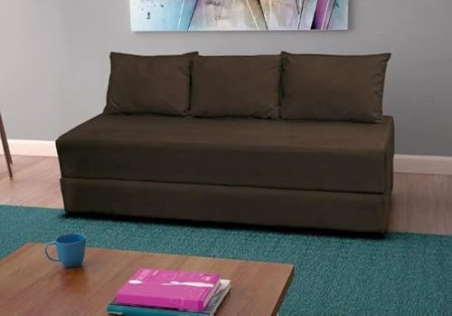 Sofá-Cama 3 Lugares Casal Suede Resistente Durável Espuma D28 Cor:Cinza