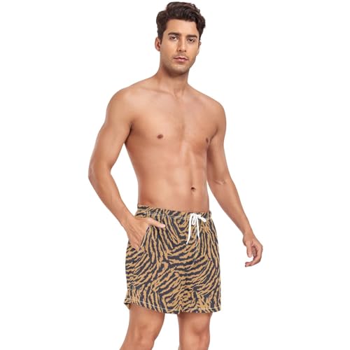 Animal Print Brown Swim Trunks for Men Mens Lined Sport Shorts with Pockets and Compression Liner Lightweight M4