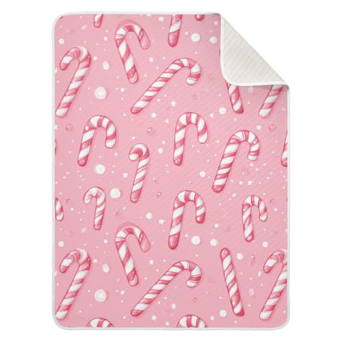 Image of Christmas Pinks Candy Cane Baby Blankets | Soft Warm Crib Stroller Blanket for Toddler Newborn Girls Boys 30x40in