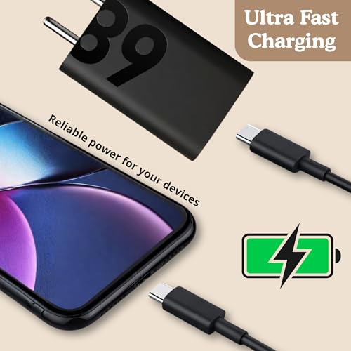 Image of 68W USB-C TurboPower Adapter + 3.3Ft Cable | Fast Charging for Motorola Edge 60 Pro /Edge 50 Pro /Razr 50 Ultra /Moto G84 /G54 /E40 /G35 /Edge 40 Neo | Original Power Charging Speed - Black