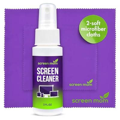 Screen Cleaner Spray and 2 Microfiber Cloths - 2oz Bottle by Screen Mom-Screen Cleaner Spray and Wipe for TV, Computer, Phone, iPad, Car Screen Cleaning Kit Electronic Cleaner Spray