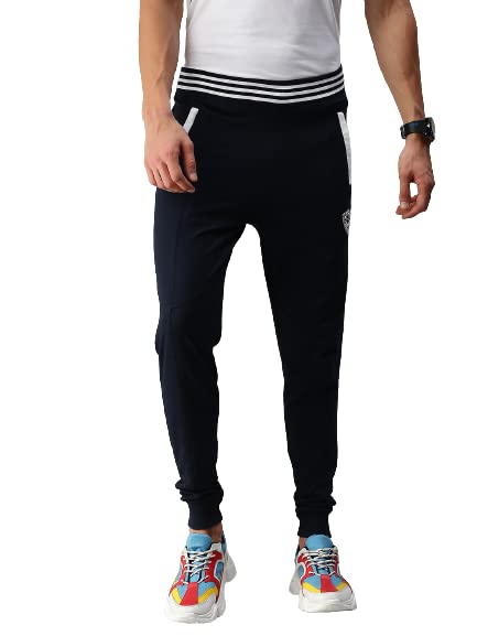 Image of ONN Men's Supreme Cotton Rich Fabric Track Pant |Relaxed Jogger for Men |Ribbed Color Broad Waistband with Drawstring | Vertical Contrast Ribbed Zippered Pockets|OA757