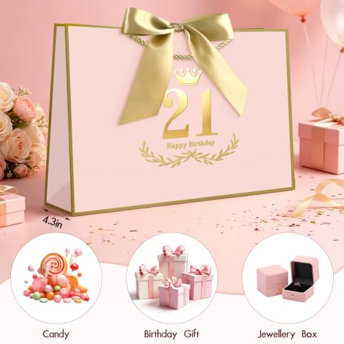 Image of JMANNI Pink Gold 21st Birthday Gift Bag with Card and Tissue Paper, 14.2 inchx9.84 inchx4.3 inch Large Present Bag for Adults, 21 Year Old Birthday Keepsake Party Supplies