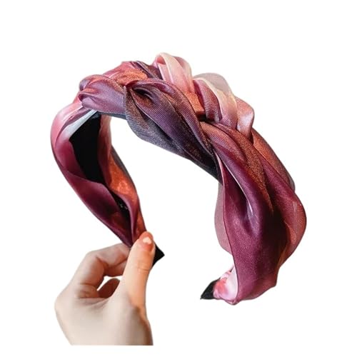 Shiny Twisted Braid Headband Women Girl Wide Side Hairband Simple Mesh Hair Hoop Headwear Hair Accessories Hair Braids(Red)