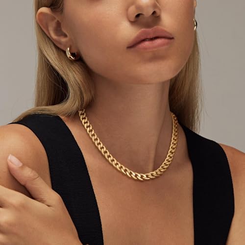 NECOCY Gold Cuban Link Chain Necklace for Women-8mm Chunky, Dainty 14K Gold Cuban Necklace Trendy Statement Simple Punk Hiphop Fashion Choker Jewelry for Women Men