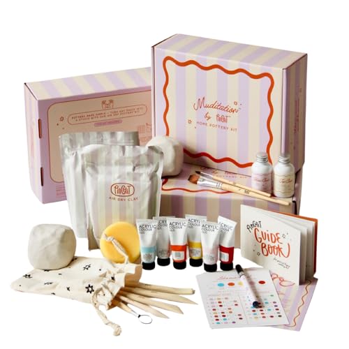 DIY Air Dry Clay Pottery Kit for Adults Complete Craft Set with Tools Paints & Guide Beginner Friendly No Kiln Needed Unique Gift for Women Muditation by PinchIt