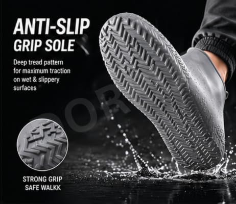 Image of Silicone Waterproof Shoe Covers for Men & Women | Reusable Non-Slip Rain Shoe Protector | Stretchable Overshoes for Rain, Mud, Snow, Hiking & Outdoor Use