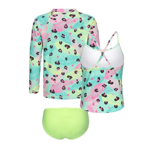Image of Girls 3 Piece Swimsuits Set Long Sleeve Rash Guard Tankini Bathing Suits for Girls Beach Swimwear Set 3-16 Years