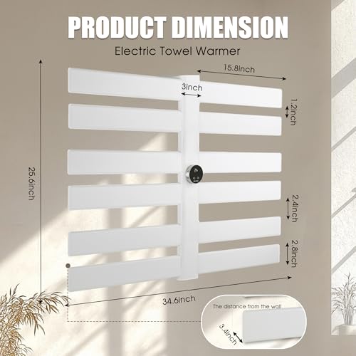 K&KALONZO Electric Towel Warmer Wall Mount Heated Rack Timer, 12-Bar,White by K&KALONZO - Used condition - Image 7