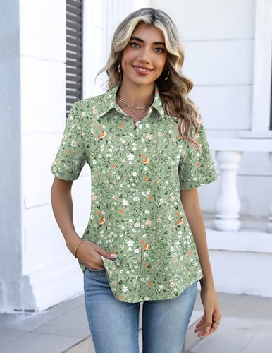 Image of Zeagoo Button Down Shirts for Women Short Sleeve Collared Tops Dressy Casual V Neck Blouses
