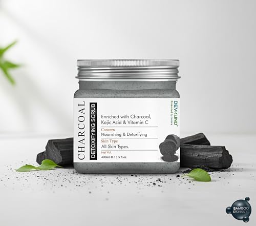 Image of Charcoal Detoxifying Scrub | Enriched with Activated Charcoal, Kojic Acid & Vitamin C | Deep Cleansing, Brightening & Tan Removal Face & Body Scrub - 400ml