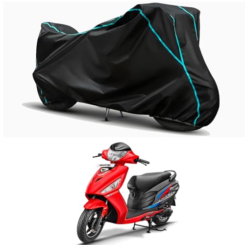 Image of Waterproof Bike Body Cover Compatible for | Hero Maestro Edge | Taffeta Fabric, Sky Piping Design, Bottom Elastic Fit | Dustproof, Sun UV & Rain Protection for All Weather.