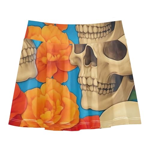 Skirts with Shorts Human Skulls Blooming Flowers Athletic Shorts for Girls Skorts Navy Cheer Skirt 4t