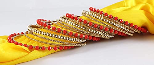 Image of NMII Metal with Zircon Gemstone, Pearls and Beads Studded Glossy Finished Bangle Set For Women and Girls