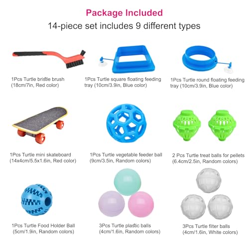 Image of 14PCS Aquatic Turtle Tank Accessories Set - Interactive Treat Balls, Floating Feeders & Enrichment Toys for Aquatic Turtles and Tortoises, Turtle Tank Decor