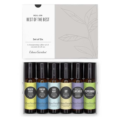 Edens Garden Essential Oils Best of the Best Roll-On 6 Set – 100% Pure Therapeutic Grade: Breathe Easier, Fighting Five, Good Night, Joy, Lavender & Peppermint Oil For Skin Care, 10 ml Roll-On/ 6 Pack