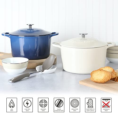 Martha Stewart Gatwick 7 Qt Enamel Cast Iron Dutch Oven, Linen W/Silver Knob #TOP4