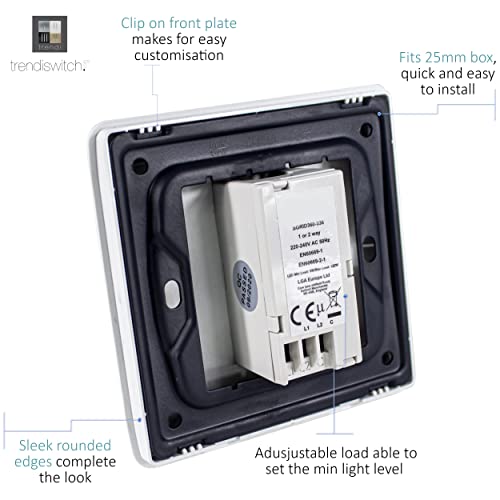 Trendi Artistic Modern Glossy Tactile 1 Gang 2 Way 120w LED Dimmer switch Ice White - Image 6